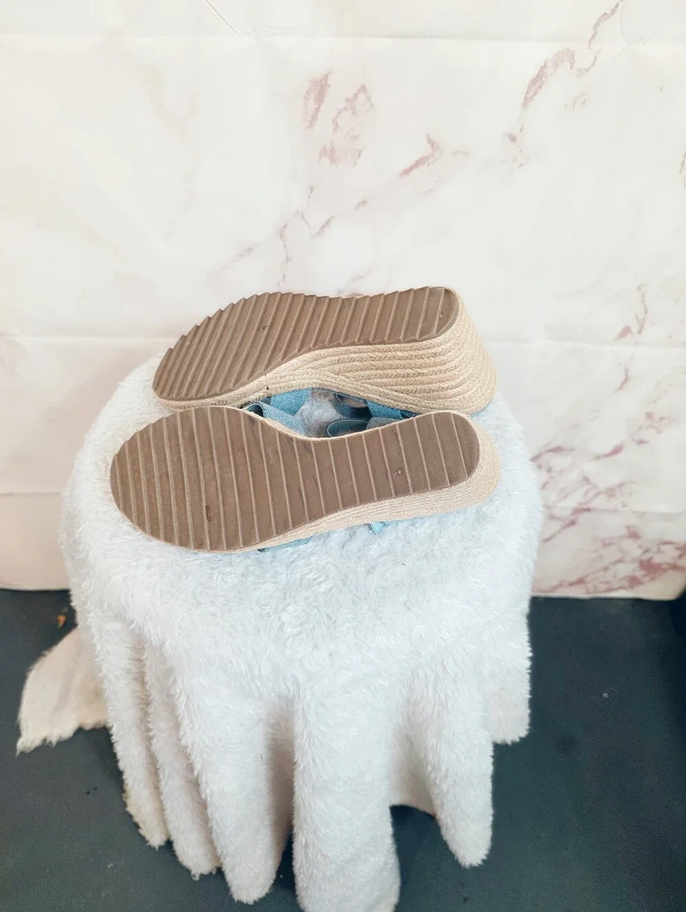 Ankis Blue Denim Espadrille Wedge Sandals Size 9 Ankle Strap Summer